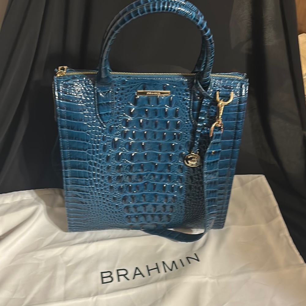 Brahmin Blue Crocodile Embossed Tote Bag